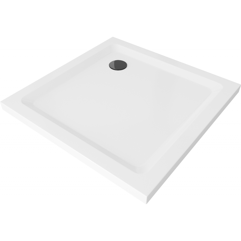 Mexen Flat Quadratische Duschwanne Slim 80 x 80 cm, weiß, schwarzer Siphon - 40108080B