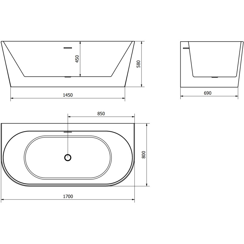 Mexen Oval+ freistehende Rückwand-Badewanne 170 x 80 cm, weiß, Überlauf Roségold - 52681708000-60