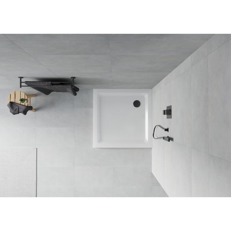 Mexen Flat Quadratische Duschwanne Slim 80 x 80 cm, weiß, schwarzer Siphon - 40108080B