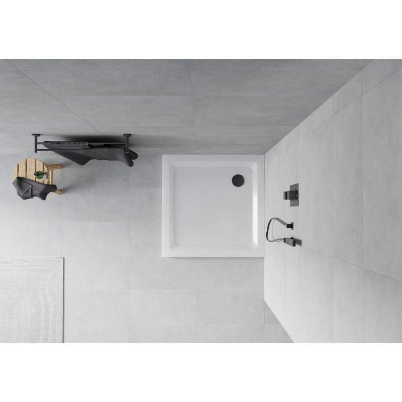 Mexen Flat Quadratische Duschwanne Slim 70 x 70 cm, weiß, schwarzer Siphon - 40107070B
