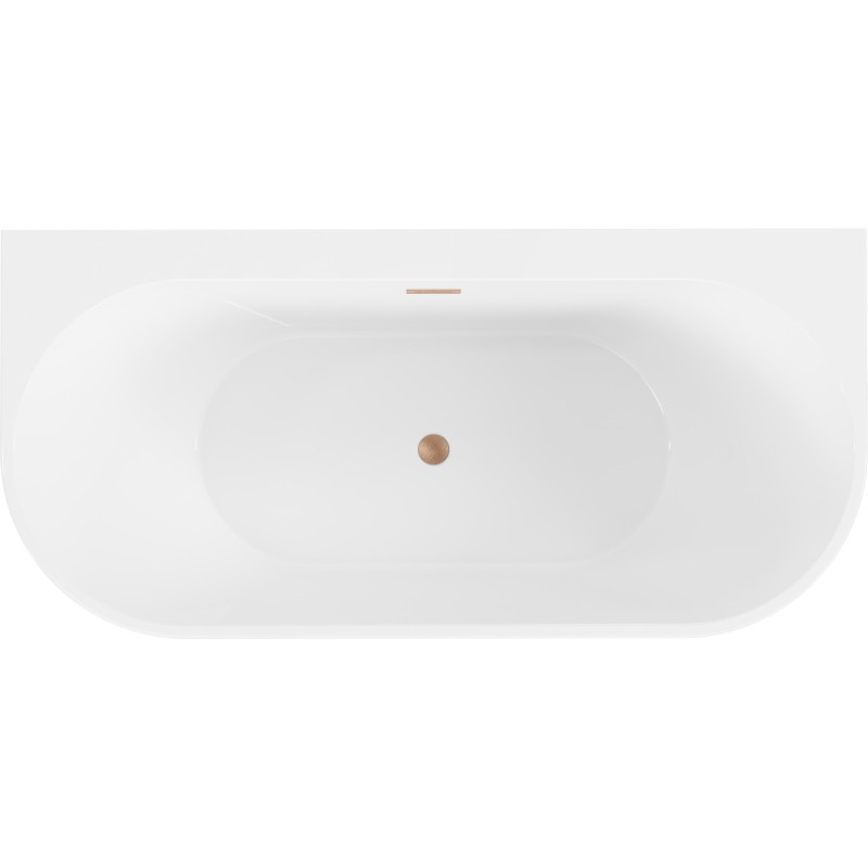 Mexen Oval+ freistehende, wandnahe Badewanne 170 x 80 cm, weiß, Überlauf aus gebürstetem Kupfer - 52681708000-65