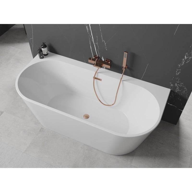 Mexen Oval+ freistehende wandmontierte Badewanne 170 x 80 cm, weiß, Überlauf aus gebürstetem Kupfer - 52681708000-65