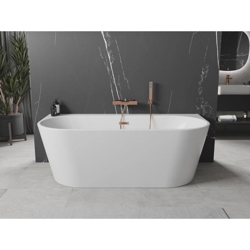 Mexen Oval+ freistehende wandmontierte Badewanne 170 x 80 cm, weiß, Überlauf aus gebürstetem Kupfer - 52681708000-65