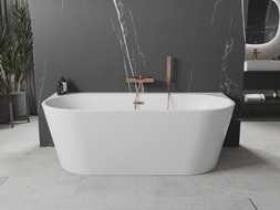 Mexen Oval+ freistehende wandmontierte Badewanne 170 x 80 cm, weiß, Überlauf aus gebürstetem Kupfer - 52681708000-65