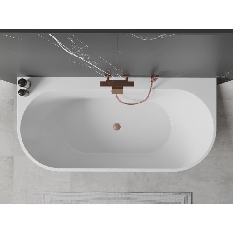 Mexen Oval+ freistehende wandmontierte Badewanne 170 x 80 cm, weiß, Überlauf aus gebürstetem Kupfer - 52681708000-65
