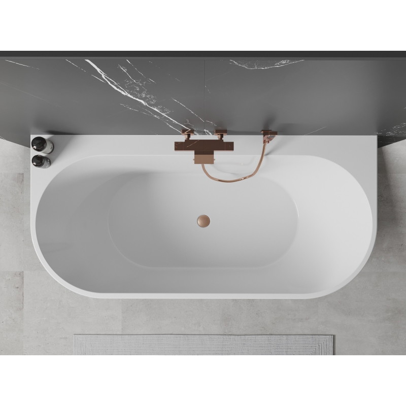 Mexen Oval+ freistehende, wandnahe Badewanne 170 x 80 cm, weiß, Überlauf aus gebürstetem Kupfer - 52681708000-65