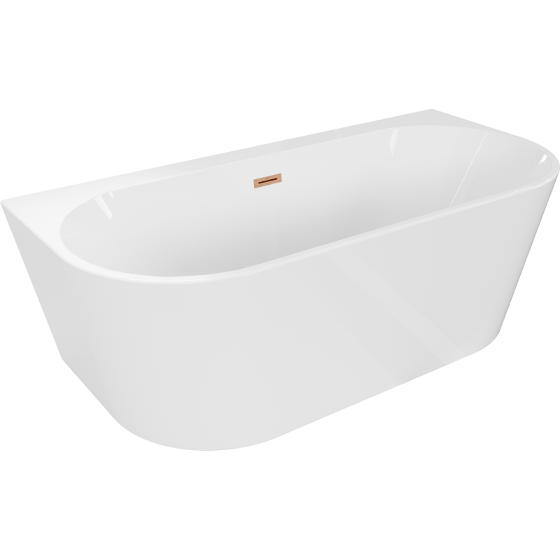 Mexen Oval+ freistehende wandmontierte Badewanne 170 x 80 cm, weiß, Überlauf aus gebürstetem Kupfer - 52681708000-65