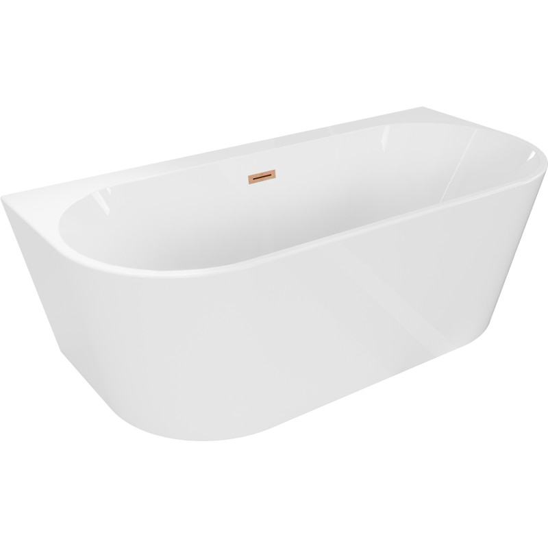 Mexen Oval+ freistehende, wandnahe Badewanne 170 x 80 cm, weiß, Überlauf aus gebürstetem Kupfer - 52681708000-65