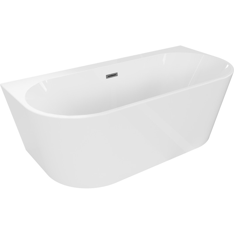 Mexen Oval+ freistehende Wandbadewanne 170 x 80 cm, weiß, Überlauf gun gray gebürstet - 52681708000-66
