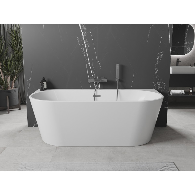 Mexen Oval+ freistehende Wandbadewanne 170 x 80 cm, weiß, Überlauf gun gray gebürstet - 52681708000-66
