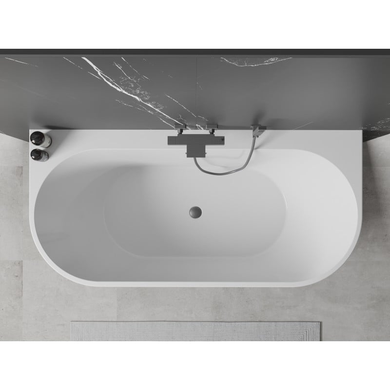 Mexen Oval+ freistehende Wannenwand 170 x 80 cm, weiß, Überlauf gun gray gebürstet - 52681708000-66