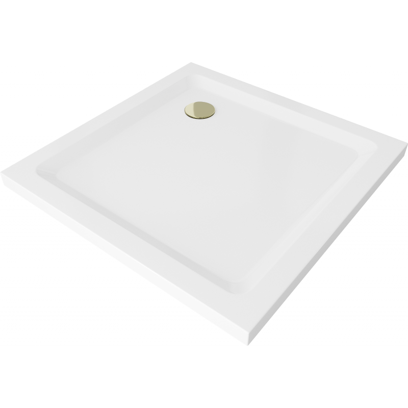 Mexen Flat Quadratische Duschwanne slim 90 x 90 cm, Weiß, Siphon Gold - 40109090G