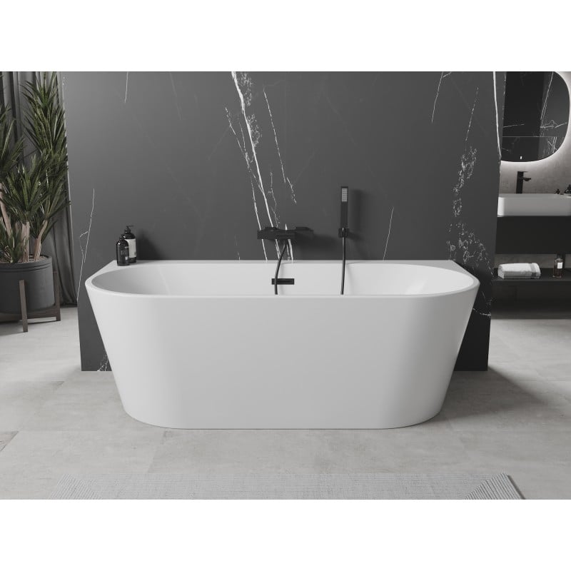 Mexen Oval+ freistehende an der Wand stehende Badewanne 170 x 80 cm, weiß, schwarzer Überlauf - 52681708000-70