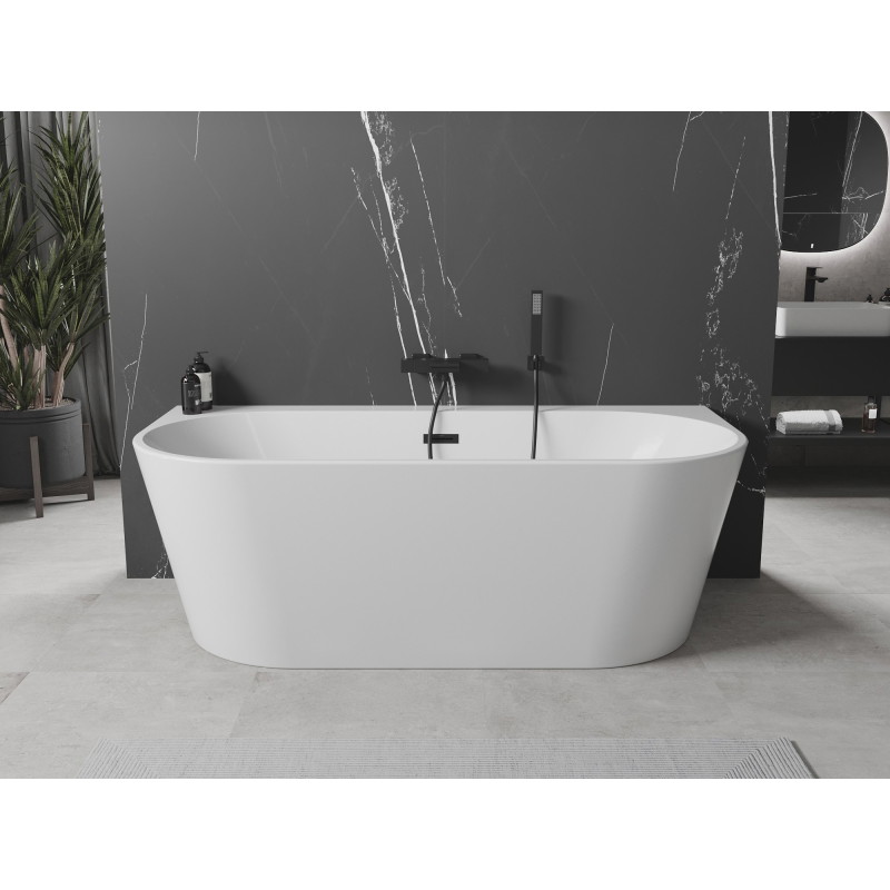 Mexen Oval+ freistehende Wandbadewanne 170 x 80 cm, weiß, schwarzer Überlauf - 52681708000-70