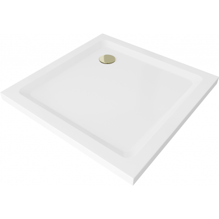 Mexen Flat quadratische Duschwanne Slim 70 x 70 cm, weiß, goldener Siphon - 40107070G