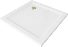 Mexen Flat Duschwanne quadratisch slim 70 x 70 cm, weiß, goldener Siphon - 40107070G