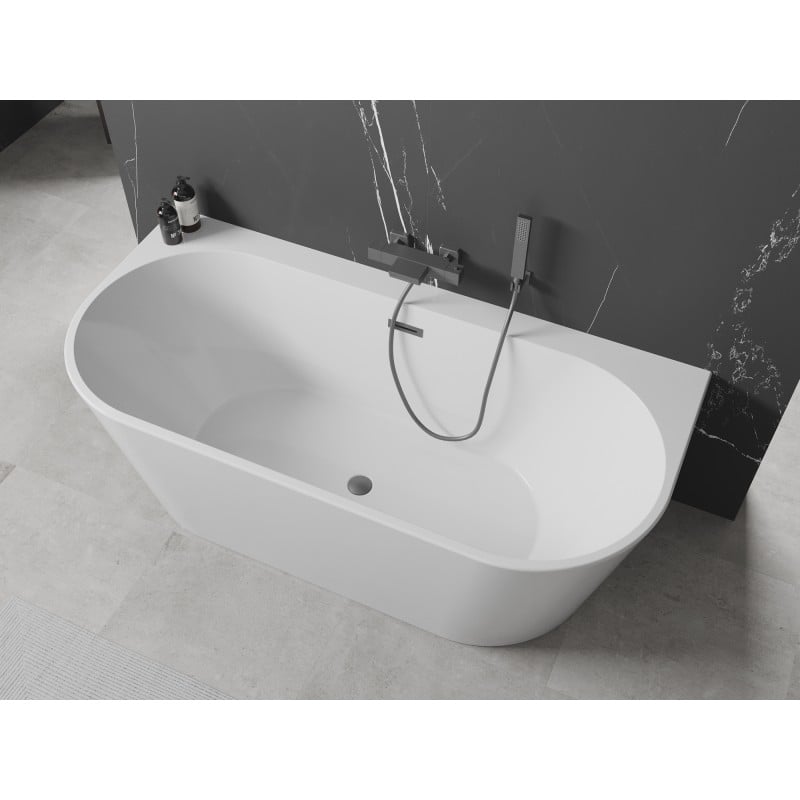 Mexen Oval+ freistehende an der Wand montierte Badewanne 170 x 80 cm, weiß, Überlauf Gunmetal - 52681708000-95