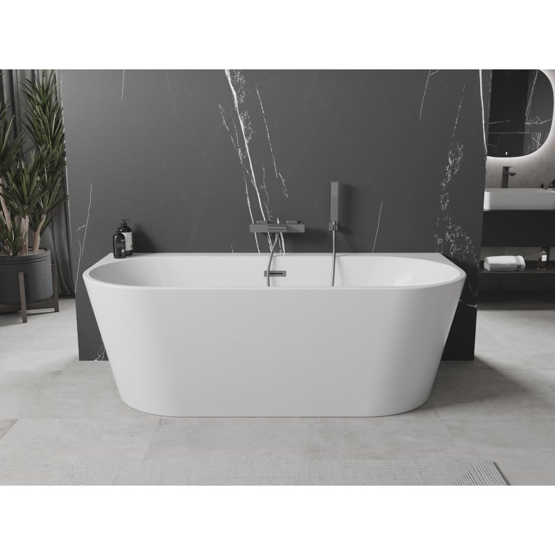 Mexen Oval+ freistehende an der Wand montierte Badewanne 170 x 80 cm, weiß, Überlauf Gunmetal - 52681708000-95