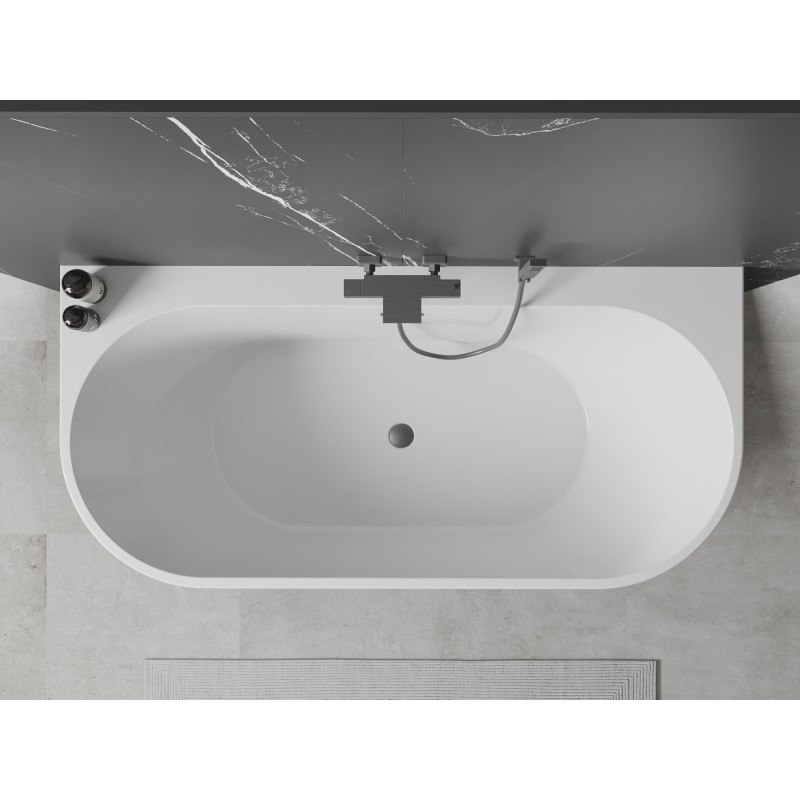 Mexen Oval+ freistehende an der Wand montierte Badewanne 170 x 80 cm, weiß, Überlauf Gunmetal - 52681708000-95