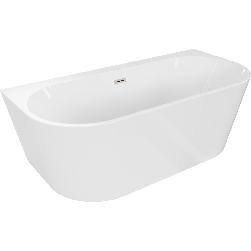 Mexen Oval+ freistehende Wandbadewanne 170 x 80 cm, weiß, Überlauf aus gebürstetem Nickel - 52681708000-97