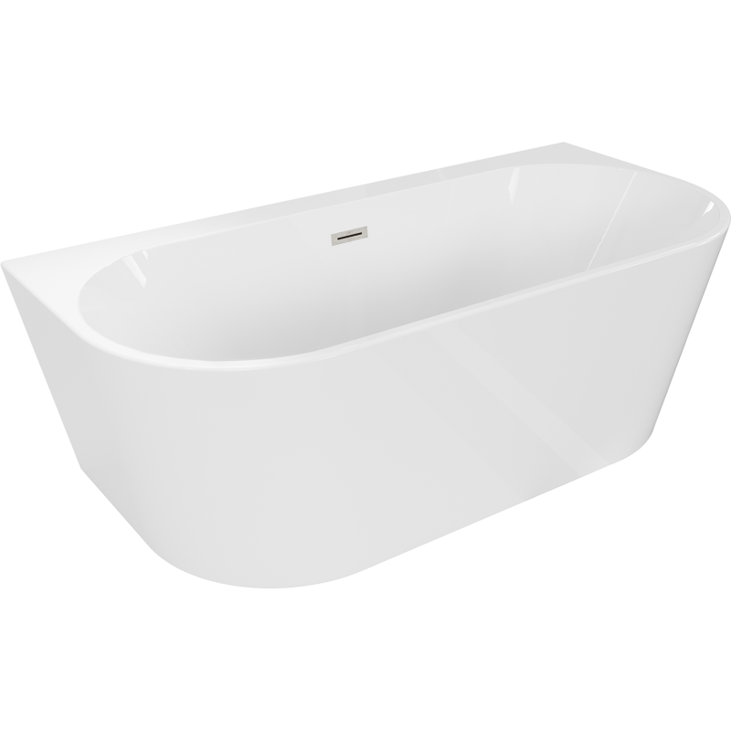 Mexen Oval+ freistehende Wandbadewanne 170 x 80 cm, weiß, Überlauf gebürstetes Nickel - 52681708000-97