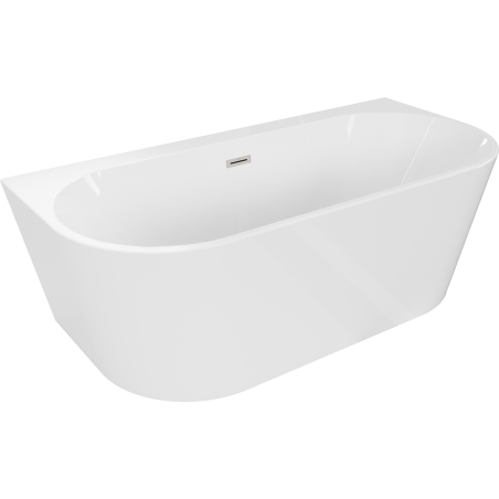 Mexen Oval+ freistehende Wandbadewanne 170 x 80 cm, weiß, Überlauf gebürstetes Nickel - 52681708000-97