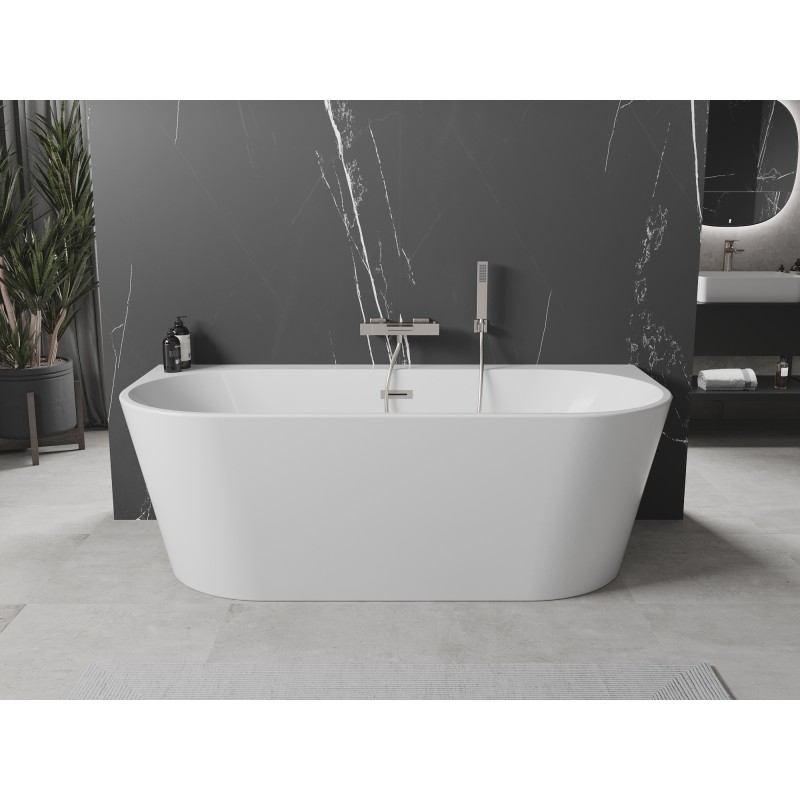 Mexen Oval+ freistehende Wandbadewanne 170 x 80 cm, weiß, Überlauf gebürstetes Nickel - 52681708000-97