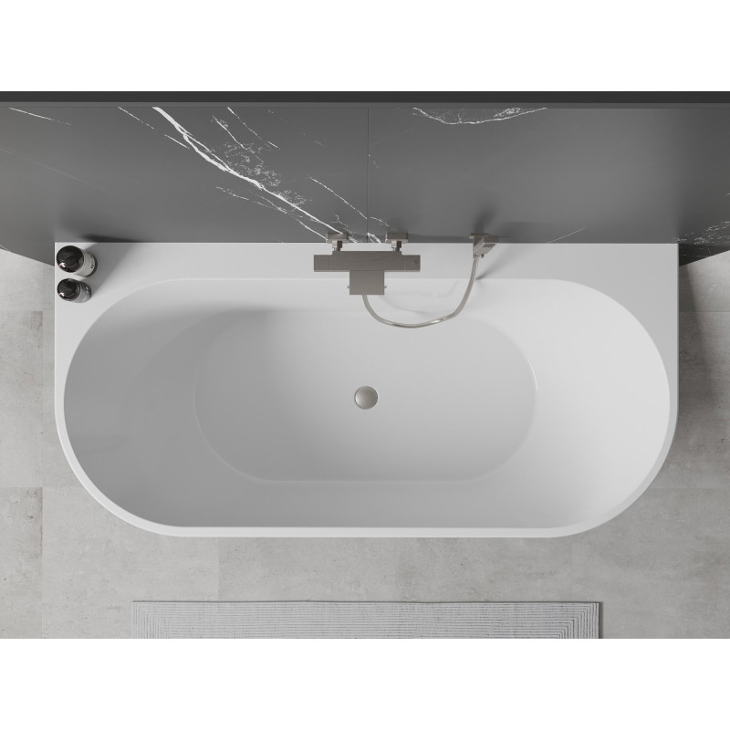 Mexen Oval+ freistehende Wandbadewanne 170 x 80 cm, weiß, Überlauf aus gebürstetem Nickel - 52681708000-97