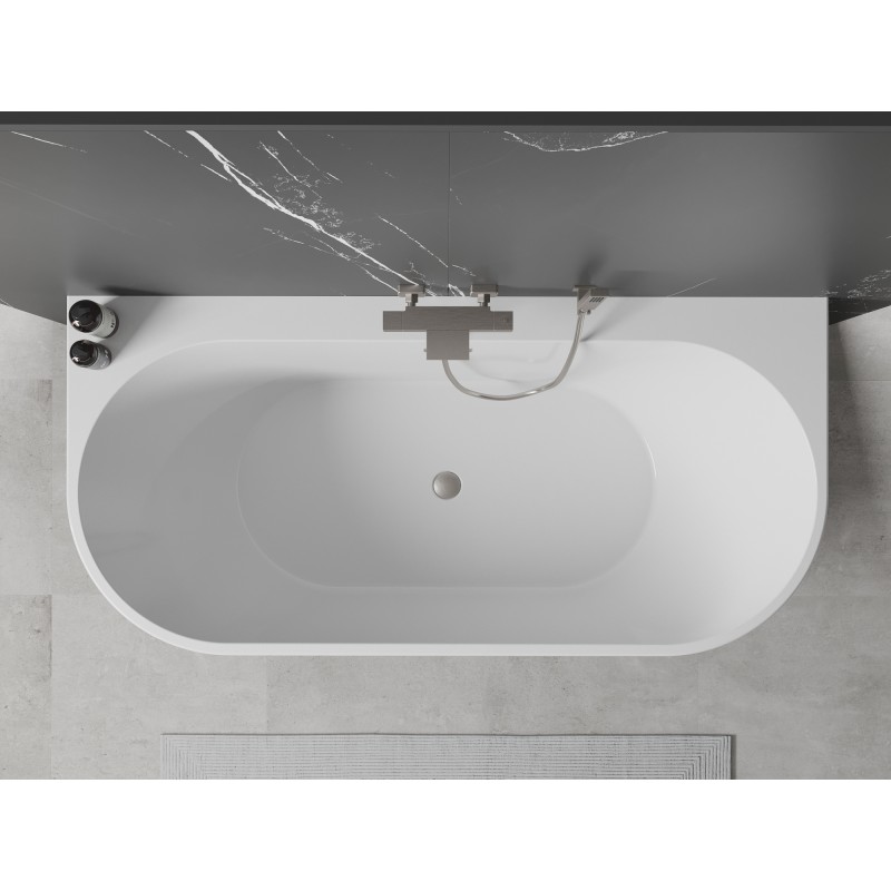 Mexen Oval+ freistehende Wandbadewanne 170 x 80 cm, weiß, Überlauf gebürstetes Nickel - 52681708000-97