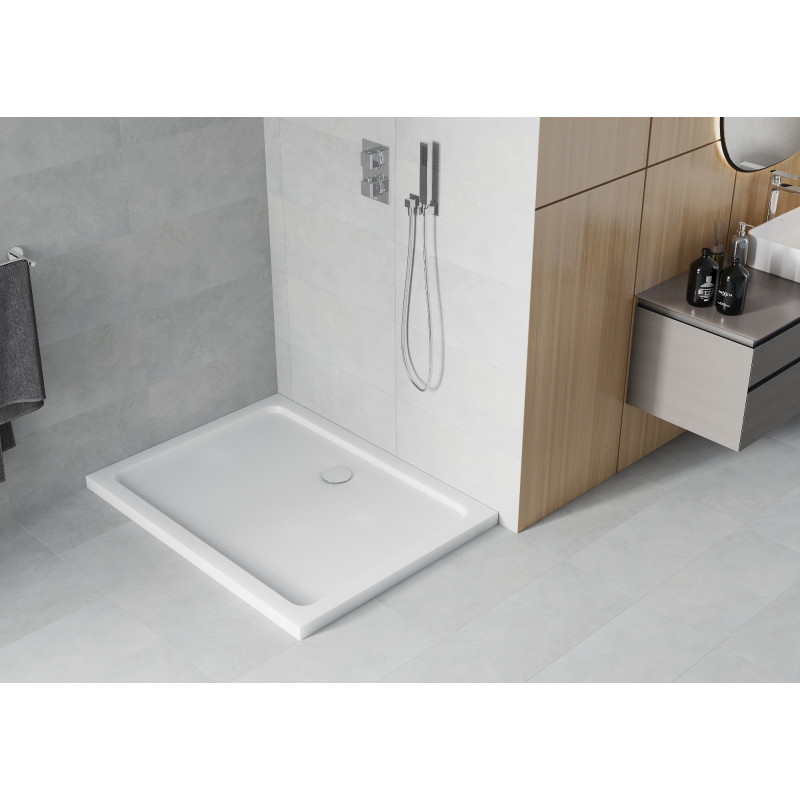 Mexen Flat rechteckige Slim-Duschwanne 140 x 80 cm, weiß, Chrom-Siphon - 40108014