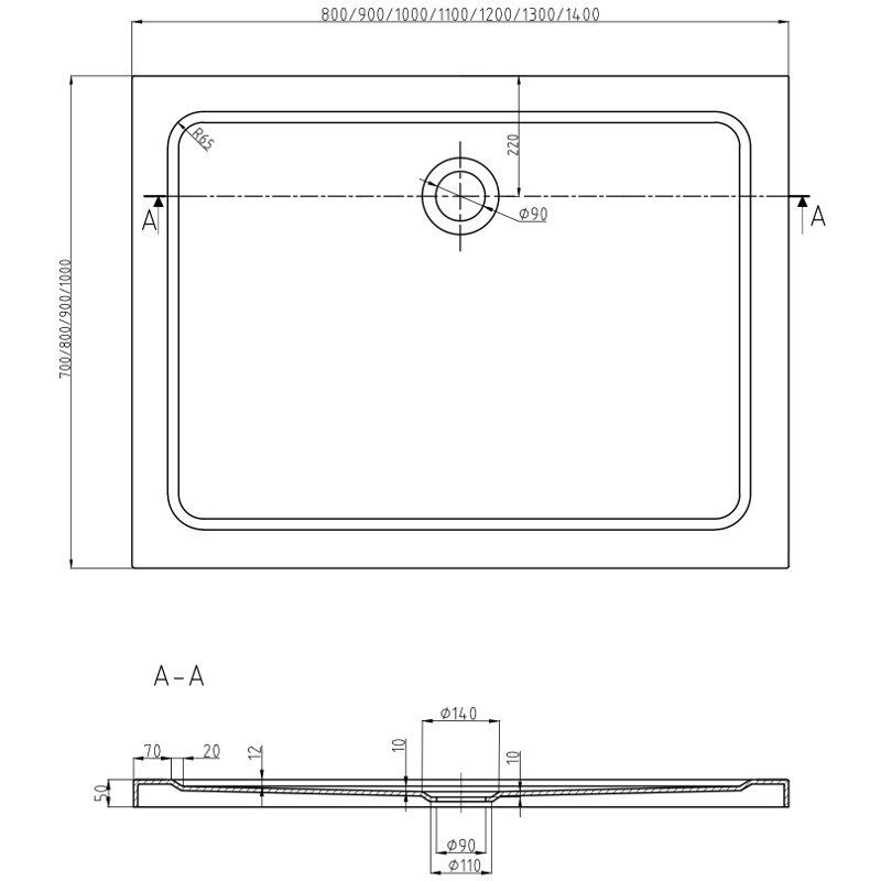 Mexen Flat rechteckige Slim-Duschwanne 100 x 80 cm, weiß, chrom Siphon - 40108010