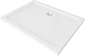 Mexen Flat rechteckige Duschwanne slim 90 x 80 cm, weiß, Ablaufgarnitur Chrom - 40108090