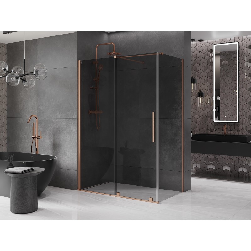Mexen Velar Duschkabine Schiebetür 160 x 75 cm, Graphit, gebürstetes Kupfer - 871-160-075-41-65