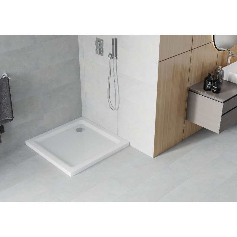 Mexen Flat quadratische Duschwanne Slim 100 x 100 cm, weiß, Chrom-Siphon - 40101010