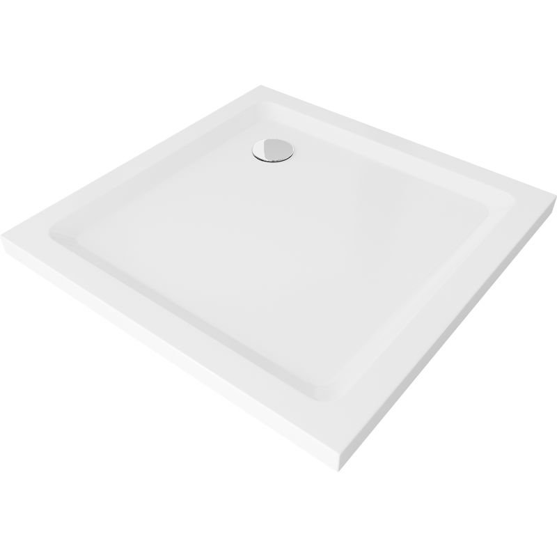 Mexen Flat Quadratische Duschwanne Slim 90 x 90 cm, weiß, Chrom-Siphon - 40109090
