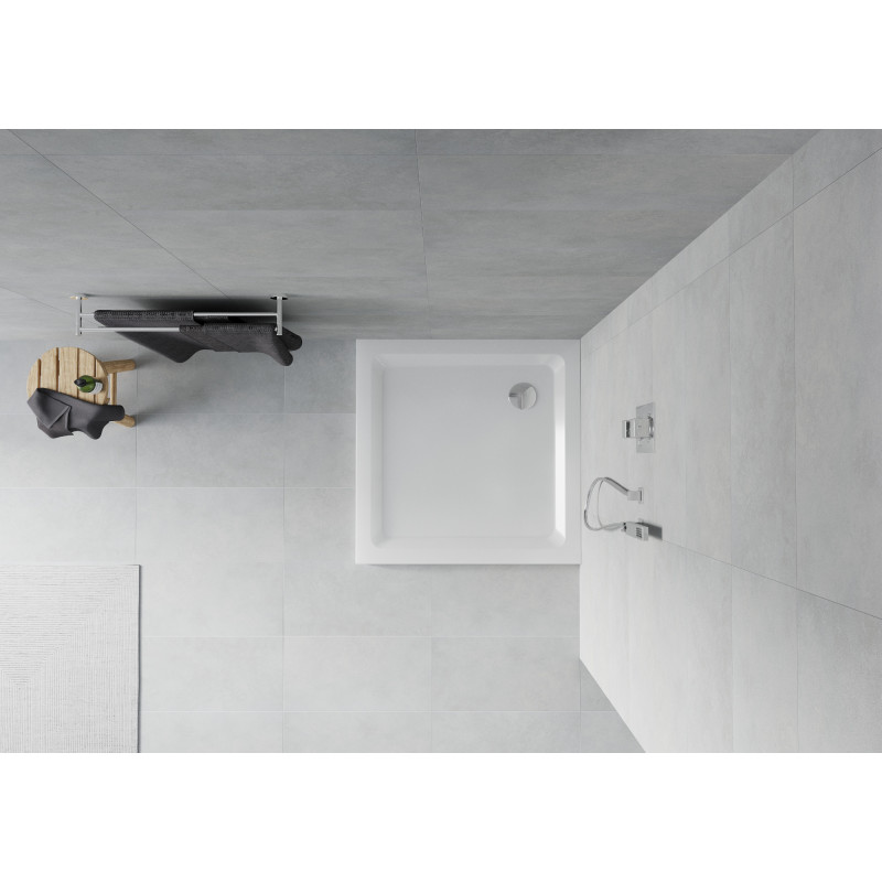 Mexen Flat Quadratische Duschwanne Slim 90 x 90 cm, weiß, Chrom-Siphon - 40109090
