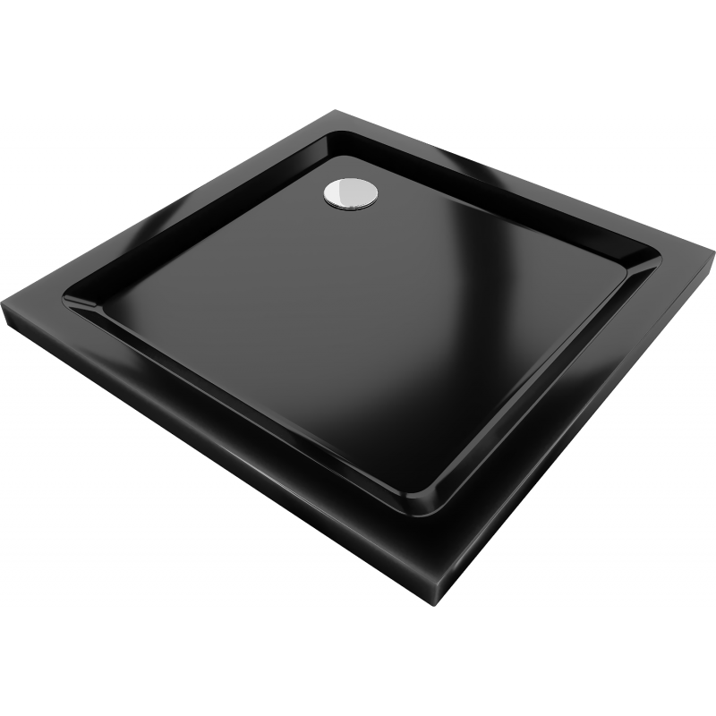 Mexen Flat quadratische Duschwanne Slim 80 x 80 cm, schwarz, Siphon Chrom - 40708080