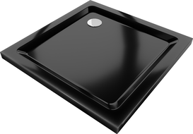 Mexen Flat Duschwanne quadratisch slim 80 x 80 cm, schwarz, Siphon Chrom - 40708080