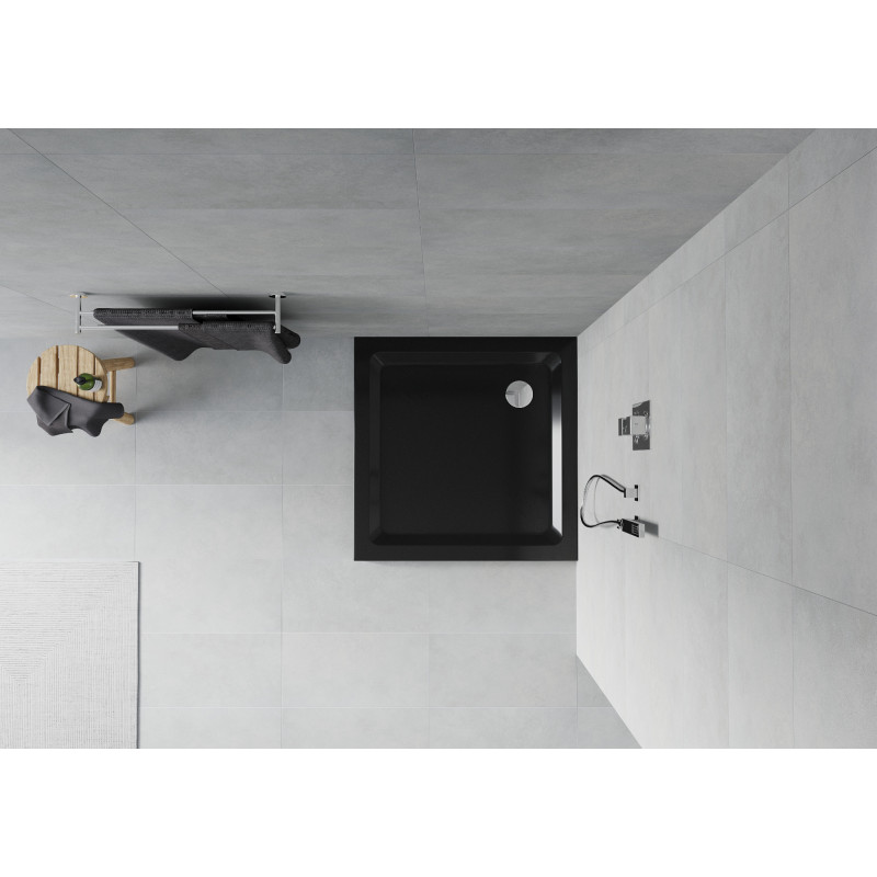 Mexen Flat quadratische Duschwanne Slim 90 x 90 cm, schwarz, Ablauf chrom - 40709090