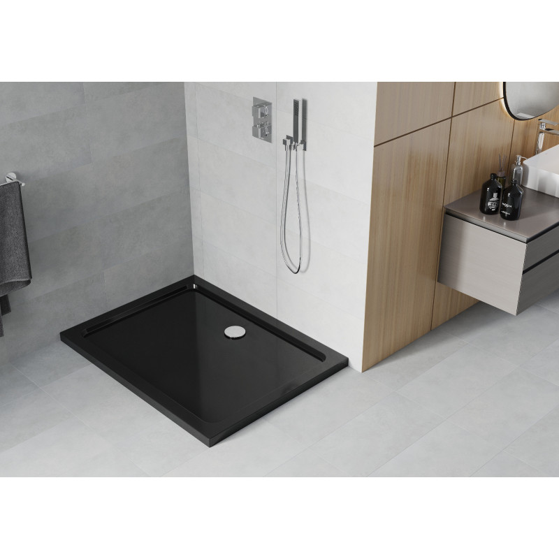 Mexen Flat Rechteckige Slim-Duschwanne 100 x 90 cm, schwarz, Chrom-Siphon - 40709010