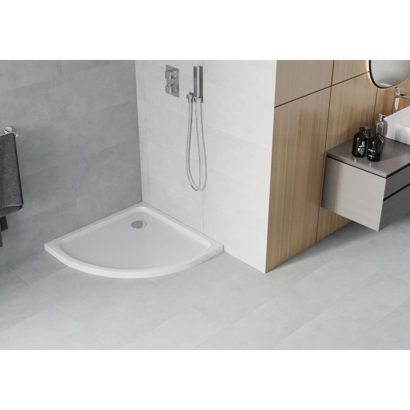Mexen Flat Halbrunde Duschwanne Slim 70 x 70 cm, weiß, Chromsiphon - 41107070