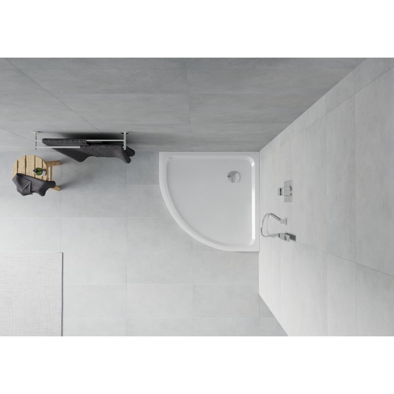 Mexen Flat Halbrunde Duschtasse Slim 80 x 80 cm, weiß, Chrom-Siphon - 41108080