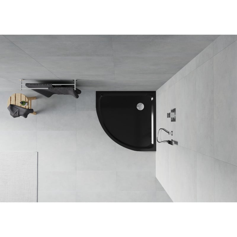 Mexen Flat Halbrunde Duschwanne Slim 80 x 80 cm, schwarz, Siphon Chrom - 41708080