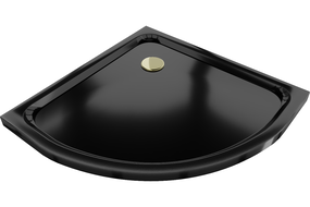 Mexen Flat Halbrunde Duschwanne Slim 80 x 80 cm, schwarz, goldener Siphon - 41708080G