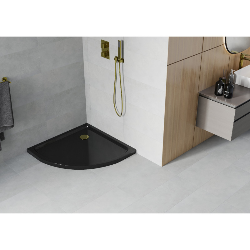 Mexen Flat Halbrunde Slim-Duschwanne 70 x 70 cm, schwarz, Abfluss Gold - 41707070G