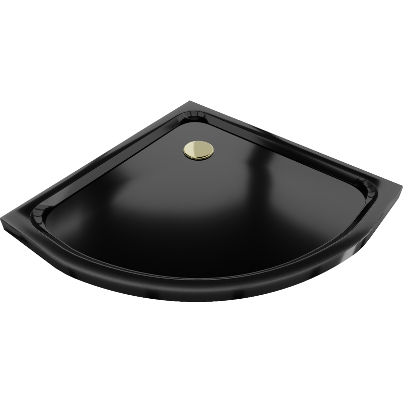 Mexen Flat Duschwanne halbrund slim 70 x 70 cm, schwarz, goldener Siphon - 41707070G