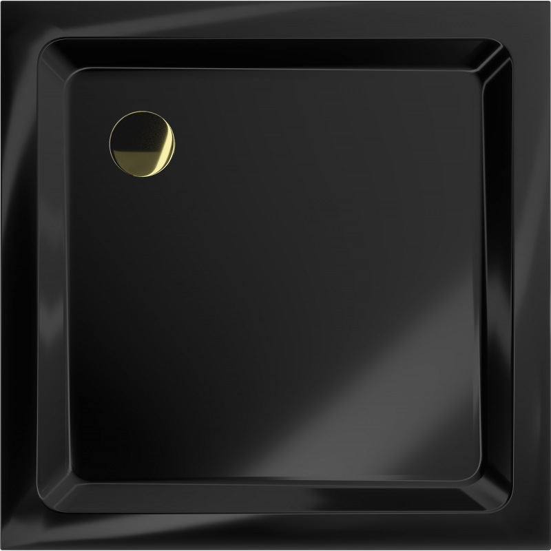 Mexen Flat quadratische Duschwanne Slim 90 x 90 cm, schwarz, goldener Siphon - 40709090G