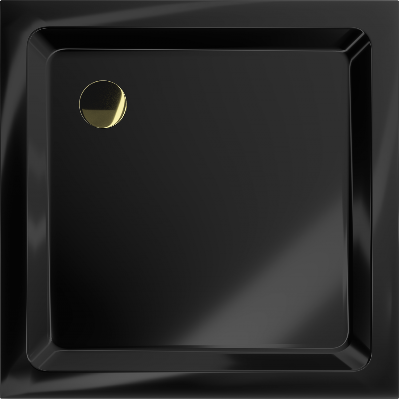 Mexen Flat quadratische Duschwanne Slim 80 x 80 cm, schwarz, Ablauf gold - 40708080G