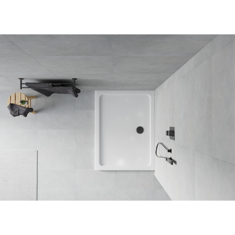 Mexen Flat rechteckige Duschwanne Slim 100 x 90 cm, weiß, schwarzer Siphon - 40109010B