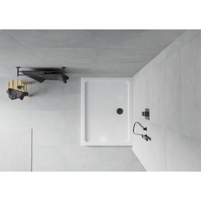 Mexen Flat Rechteckige Duschwanne Slim 80 x 70 cm, weiß, schwarzer Siphon - 40107080B